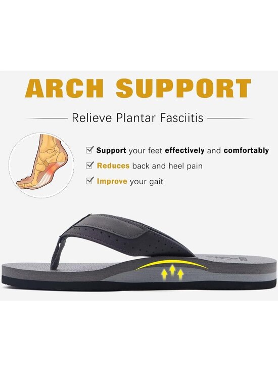 Men\'s Grey Yoga Mat Leather Flip Flops Slip On Indoor Outdoor Sandal Slipper